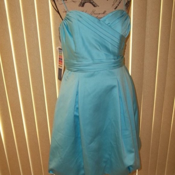 Cute Blue Satin Box Pleat Bubble Hem Party Dress Size 10 - Picture 4 of 8